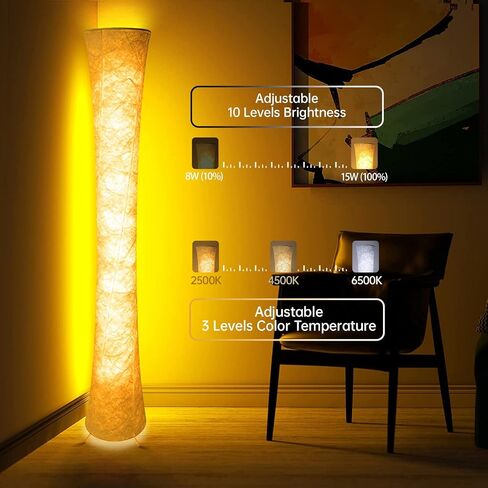 Floor Lamp, 61'' Smart RGB LED Corner Lamp with Music Sync and 16 Million DIY Colors, 3 Color Temperature, APP & Remote Control, Color Changing Standing Floor Lamp for Bedroom Living Room in Saudi Arabia