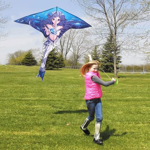 طائرة ورقية على شكل حورية البحر من Mint's Colourful Life، كبيرة الحجم، بوليستر، متعددة الألوان، إطار من الألياف الزجاجية، سهلة الطيران للأطفال والكبار in Kuwait