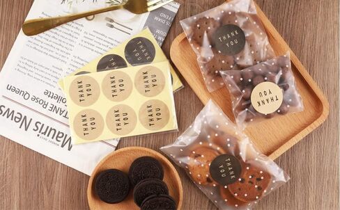 100PACK Self Adhesive Cookie Bags Cellophane Treat Bags Thank You Candy Bags for Gift Giving with Stickers(White Polka Dot, 5.5x5.5 INCH) in Kuwait