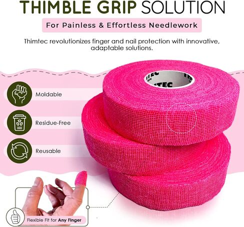 THIMTEC - The Original Thimble Tape for Hand Sewing - Fully Adjustable Nail & Finger Protector - A Smarter Alternative to Classic Knitting Thimbles - Drama Queen, 3-Pack in Kuwait