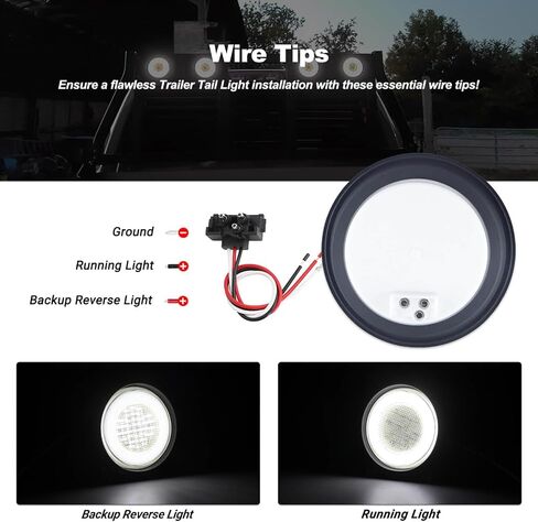 4" Round LED Tail Lights for Trailer Trucks RV Camper Van 64 LEDs Stop/Turn/Running Lights Halo 12V Waterproof IP67 with Rubber Grommet and 3 Prong Pigtails, 2Pcs in Kuwait