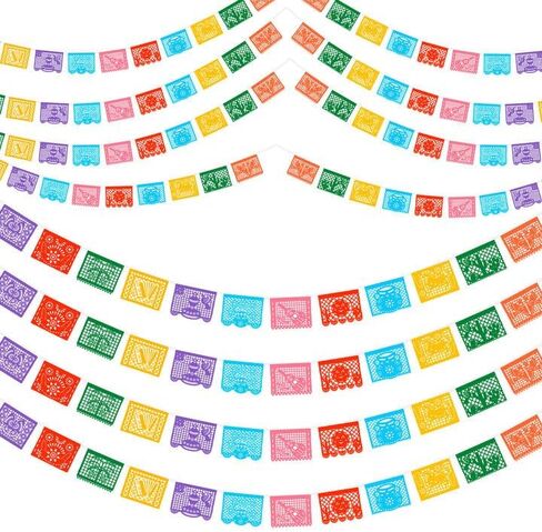 6 Packs Mexican Banners 132 Ft(22ft x 6) Papel Picado Banner, Large Plastic Mexican Fiesta Banners Cinco de Mayo Party Fiesta Decorations Mexican Themed Birthday Party Supplies 12 Patterns with String in Saudi Arabia