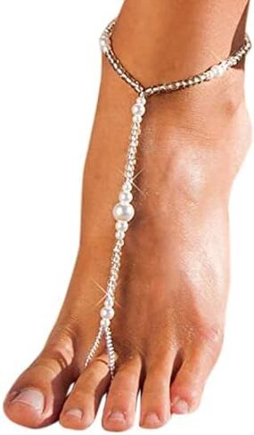 Aria Beach wedding Barefoot sandals, glass pearl and silver beads, 1 pair in Saudi Arabia
