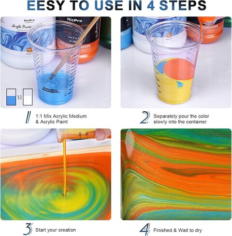 Nicpro Pouring Medium for Acrylic Paint 8.45oz / 250ml, Acrylic Paint Thinner, Acrylics Flow Medium Improve Flow Consistency in Kuwait