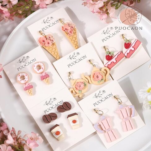 Puocaon Dessert Polymer Clay Cutters - 10 Pcs Clay Cutters for Polymer Clay Jewelry, Cute Bread Shape Clay Cutters for Earrings,Croissant Polymer Clay Cutters for Jewelry, Bakery Clay Earring Cutters in Kuwait