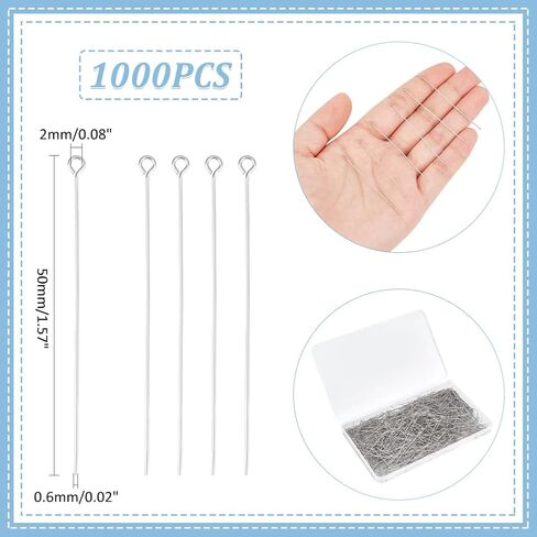 UNICRAFTALE 1000Pcs Open Eye Pin 304 Stainless Steel Eye Pins 30mm Long Metal Flat Head Pins Metal Head Pins Hole 2mm for Earring Bracelet Pendant Necklace Jewelry Making in Saudi Arabia