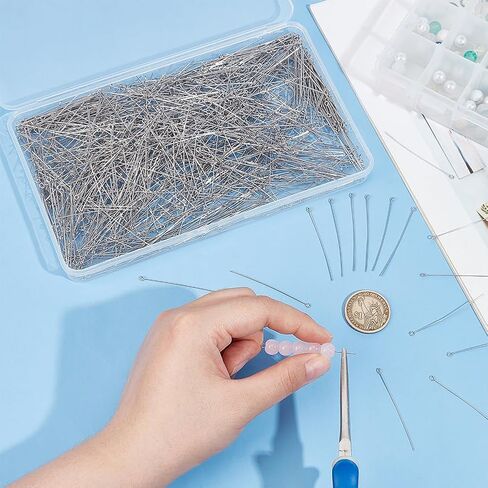 UNICRAFTALE 1000Pcs Open Eye Pin 304 Stainless Steel Eye Pins 30mm Long Metal Flat Head Pins Metal Head Pins Hole 2mm for Earring Bracelet Pendant Necklace Jewelry Making in Saudi Arabia