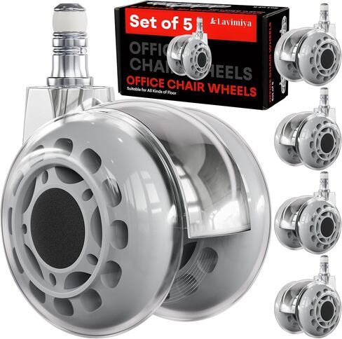 Office Chair Wheels, 2.5 inch Dual Rubber Replacement Office Chair Casters Wheels for Hardwood Floors Carpet, Heavy Duty Roller Wheels for Office Desk Gaming Computer Chair Set of 5 Grey in Saudi Arabia