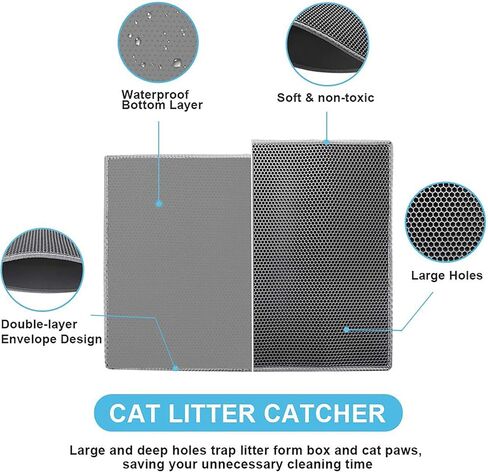 Small Cat Litter Box Mat: Easy Clean Cat Litter Mat for Floor, Cute Cat Litter Trapping Mat (15x24 Inch Grey) in Saudi Arabia