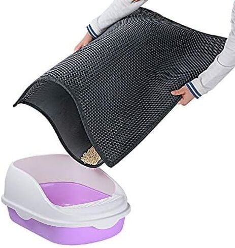 Small Cat Litter Box Mat: Easy Clean Cat Litter Mat for Floor, Cute Cat Litter Trapping Mat (15x24 Inch Grey) in Saudi Arabia