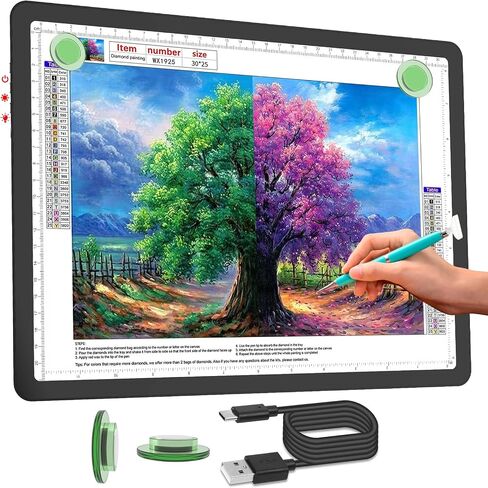 phylosal القابلة لإعادة الشحن A4 LED وسادة LED للطلاء الماس ، مربع ضوء تتبع مغناطيسي رفيع للرسم ، لوحة ضوء فن الماس مع زر جانبي ، طاولة ضوء ساطعة للغاية للرسم (أسود) in Kuwait