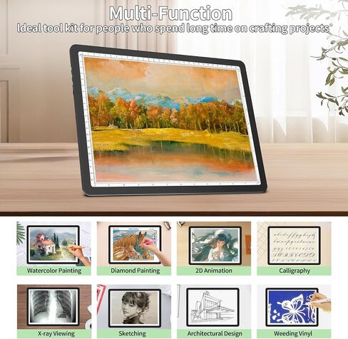 phylosal القابلة لإعادة الشحن A4 LED وسادة LED للطلاء الماس ، مربع ضوء تتبع مغناطيسي رفيع للرسم ، لوحة ضوء فن الماس مع زر جانبي ، طاولة ضوء ساطعة للغاية للرسم (أسود) in Kuwait