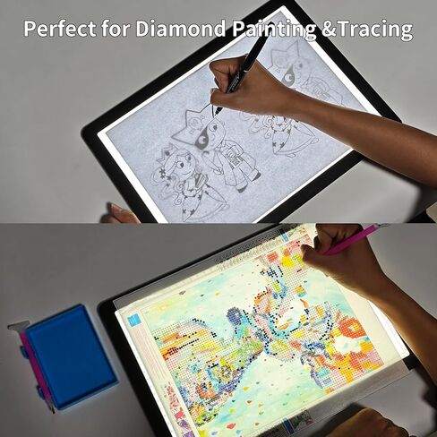 phylosal القابلة لإعادة الشحن A4 LED وسادة LED للطلاء الماس ، مربع ضوء تتبع مغناطيسي رفيع للرسم ، لوحة ضوء فن الماس مع زر جانبي ، طاولة ضوء ساطعة للغاية للرسم (أسود) in Kuwait