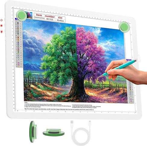 Phylosal Rechargeable A4 LED Light Pad for Diamond Painting, Ultra-Thin Magnetic Tracing Light Box for Drawing, Diamond Art Light Board with Side Button, Super Bright Light Table for Sketching (Black) in Kuwait