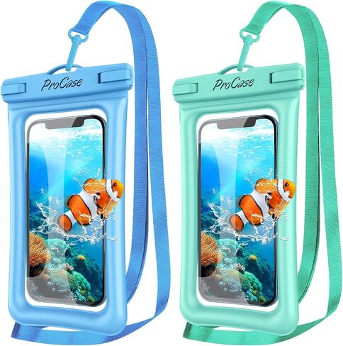 ProCase 2 Pack حقيبة هاتف عائمة مقاومة للماء، حقيبة جافة IPX8 للهواتف مقاس 7 بوصات | تناسب iPhone 17/16/15/14 وGalaxy S24/S23 وPixel 8/7. حقيبة مقاومة للماء تعمل باللمس للسباحة والغوص والثلج - أسود in Kuwait