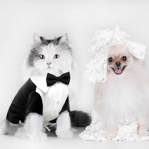 QBLEEV Cat Tuxedo Suit, Sphynx Cat Suit for Cat with Two Bow Tie, Cat Tuxedo Outfit for Birthday Photo Shoot, Formal Onesie Attire Wedding Costumes for Kitten, Male Cat Clothes for Hairless Cats Only in Saudi Arabia