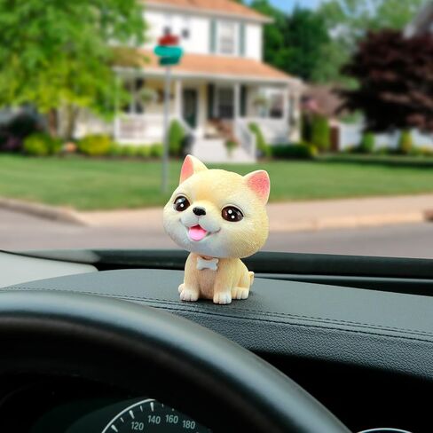 Bobble Head Dogs, Resin Car Dashboard Puppy Ornament, Mini Shaking Head Dogs, Nodding Doggy Figures for Car Home Office Desk Decoration(Shiba Inu) in Saudi Arabia