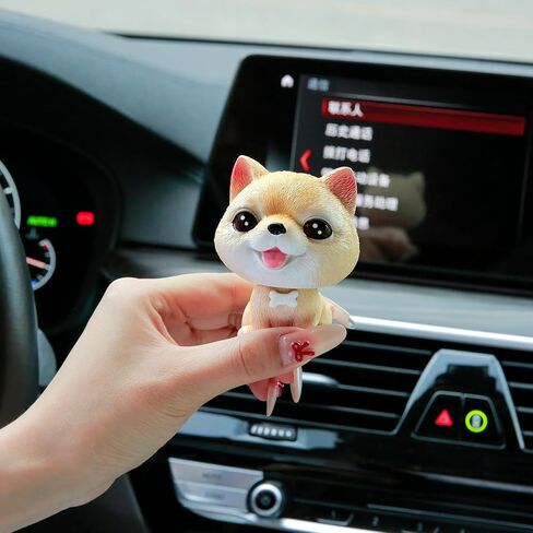 Bobble Head Dogs, Resin Car Dashboard Puppy Ornament, Mini Shaking Head Dogs, Nodding Doggy Figures for Car Home Office Desk Decoration(Shiba Inu) in Saudi Arabia