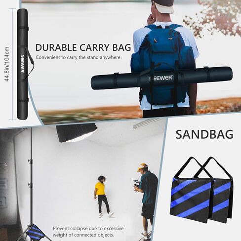 Neewer Heavy Duty Light Stand 10 Feet/3 Meters Adjustable Spring Cushioned Metal Photography Tripod Stand for Photo Studio Softbox, Flash Monolight, Ring Light and Other Photographic Equipment(Black) in Saudi Arabia