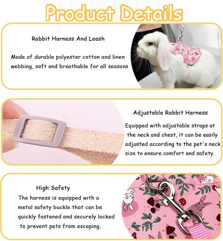 2Pcs Rabbit Harness and Leash Set Soft Adjustable Clothes for Bunny Guinea Pigs Chinchillas Small Pets Walking Harness Small Rabbits Outdoor Camping Hiking Training (M) in Saudi Arabia
