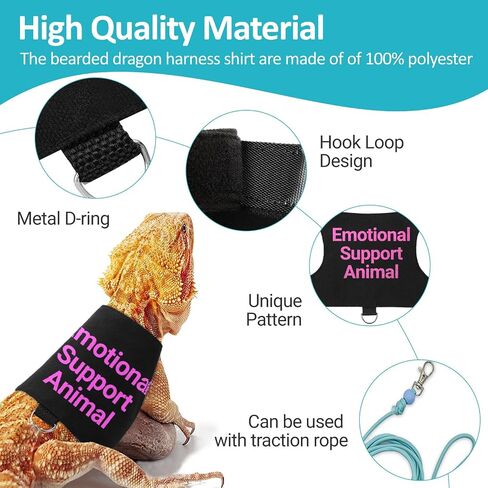 Bearded Dragon Lizards Clothes with Leash Set - Cute Lizard Reptile Small Animal Adjustable Harness Clothes for Walking Outdoor Security Costume Photo Prop(Pink in Kuwait