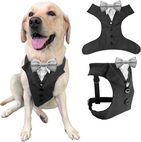 Dog Tuxedo for Wedding Outfit, Dog Suit and Tie Costumes for Birthday, Halloween, Cosplay, Christmas Party, Pet Formal Wear with Bowtie, Tux for Medium Large Dogs, Bulldog, Labrador, Husky in Kuwait