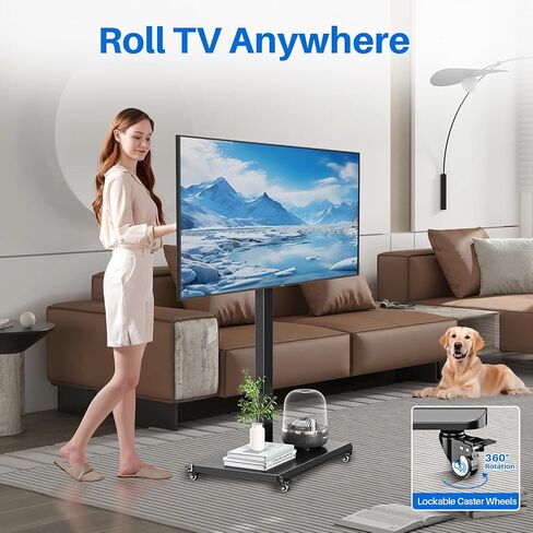 Mobile TV Cart Rolling TV Stand for 26 to 65 Inch TVs, Landscape to Portrait Rotating, Height Adjustable Portable Floor TV Stand with Locking Wheels Hold Up to 110 Lbs Max VESA 400x400mm in Kuwait