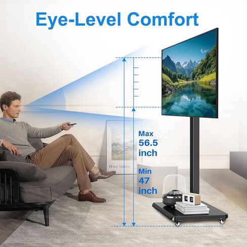 Mobile TV Cart Rolling TV Stand for 26 to 65 Inch TVs, Landscape to Portrait Rotating, Height Adjustable Portable Floor TV Stand with Locking Wheels Hold Up to 110 Lbs Max VESA 400x400mm in Kuwait