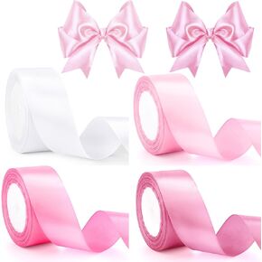 4 Rolls Pink Satin Ribbon 1 1/2 Inch Pink Ribbon for Gift Wrapping Bouquets Wedding Party Decoration (25 Yards/Roll, Total 100 Yards)