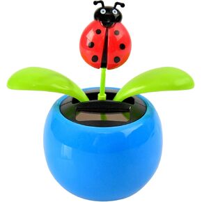 Home-X Ladybug Flower Solar Dancer Figure, Solar-Powered Dancing Office Desk Decor, Windowsill or Car Dashboard Decoration