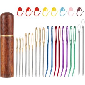 Large Eye Sewing Needles Kit with Plastic Pin, Blunt Big Eye Needles Embroidery Needles Yarn Sewing Needle Hand Knitting Needles for Crochet Darning Quilting Weaving Crafts