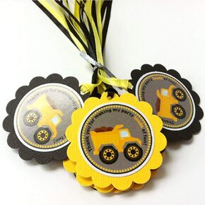 Construction Dump Truck Thank You Favor Tags by Adore By Nat - Birthday or Baby Shower Party Gift Tags - Set of 12