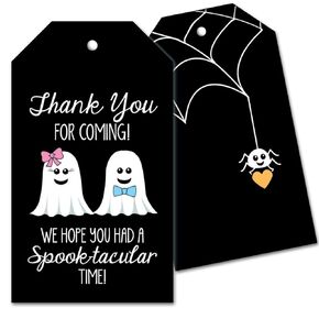 25 Ghost Thank You Favor Tags for Gender Reveal Party or Twin Baby Shower - Pink and Blue