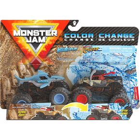 Monster Jam Megalodon vs Pirate's Curse - 1:64 Scale Color Trucks Double Pack للأطفال الذين تتراوح أعمارهم بين 3 سنوات وما فوق