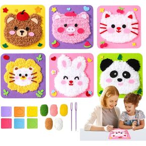 مجموعة DIY Cartoon Animal Ambroidery Doll - طقم خياطة إبداعي مع ملصقات مشهورة لمشاريع الفنون والحرف المرح - مثالية للأطفال والمبتدئين (Bear + Cat + Pand + Pig + Lion + Rabbit)