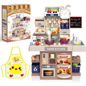 Mini Kids Kitch Blayset مع ساحة ، لعب لعبة المطبخ مع البخار والأضواء الواقعية ، واللعب بالوعة وألعاب المطبخ ، والتظاهر هدية اللعب للأطفال الصغار 3-5 بويز البنات (رمادي)