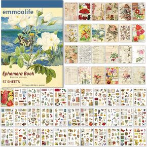537pcs Vintage Washi Stickers and Papers for Scrapbooking, Ephemera Book for Journaling with Botanical Sticker and Scrapbook Decoupage Paper for Bullet Junk Journal, Scrapbooking Supplies for Adults