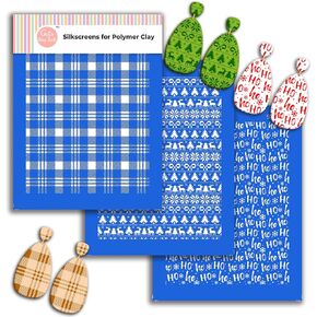GOTO CLAY TOOLS Christmas Silk Screen Stencils for Polymer Clay, 3 PCS Ho Ho Pattern Silkscreen for Polymer Clay Earring Making, Reusable Palm Leaves Silk Screen Stencils SSCMB-64