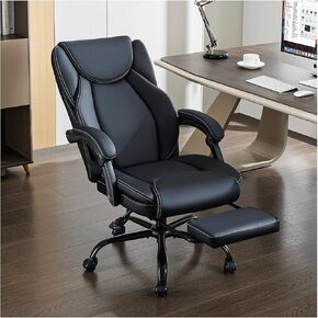 Office Chair,Big and Tall 400Lbs with Footrest, Ergonomic with Adjustable Backrest, Reclining Computer Chair with Double Lumbar Support, Thick Bonded Leather for Comfy (Black)