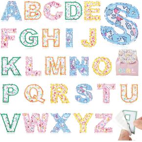 Self-Adhesive Letter Patches for Kids Bags: NICEVINYL 78PCS Multicolor Floral Fabric Varsity Letters Stick on Patches - Cute Flower Star Heart Lighting Bows Sticker for Clothing Jackets Jeans Caps