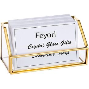 Feyarl Gold Glass Business Card Holder Desktop Name Card Display Office Business Card Stand Organizer Storage for Meeting Store Reception Exhibition
