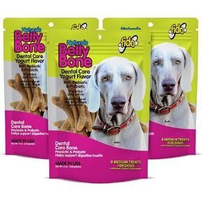 Naturals Belly Bones for Dogs, Yogurt Flavored Medium Dog Dental Treats - 8 Treats Per Pack (3 Pack) - (Made in USA) - Plaque and Tartar Control for Fresh Breath, Digestive Health Support