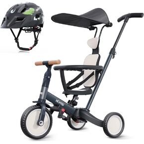 newyoo Toddler Tricycle with Helmet, Toddler Bike, Tricycles for 1-3 Year Olds, Kids Bike Helmet for 1-5 Year Olds, Dark Grey