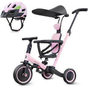 newyoo Toddler Tricycle with Helmet, Toddler Bike, Tricycles for 1-3 Year Olds, Kids Bike Helmet for 1-5 Year Olds, Pink