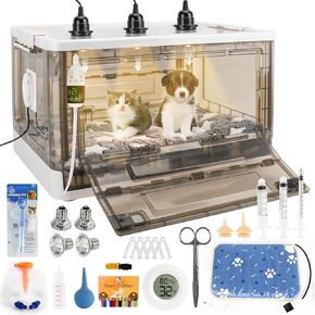 Puppy Incubator with Heating - Incubator for Puppies,Incubator for Newborn Puppies and Kittens,Kitten Incubator,Small Mammal Incubator 3Heat Lamp (85L)