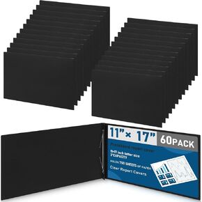60 PCS 11x17 Inch Pressboard Cover ، مجلد الموثق التقديمي 3 بوصة مع مثبتات ورق شق المعادن لربط التقارير والمقترحات والنصوص وغيرها من المستندات (أسود) بدقة