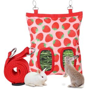 Rabbit Hay Resered ، 2 حفرة معلقة حقيبة القش للأرانب الخنزير الخنزير الأرنب Chinchillas حامل القش القابل للغسل 11x9.8inch