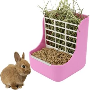 2 in 1 Food Hay Feeder for Guinea Pig, Rabbit Feeder, Indoor Hay Feeder for Guinea Pig, Rabbit, Chinchilla, Feeder Bowls Use for Grass & Food (Blue)