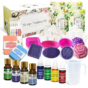 Piuh Starter Soap Make Kit للأطفال البالغين ، وصابون صنع مجموعات اللوازم مع ذوبان وصب زبدة الشيا والجلسرين الصابون ، قوالب السيليكون ، 4 عطور وأصباغ لمجموعة حرفة الصابون DIY للمبتدئين للمبتدئين