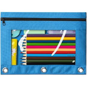 V-Opitos 3 Pency Pency Pouch for Binder ، Sky Blue 3-Holes Zipper Pencil Pouches ، Atturdy and Dating Cloth Pencil مع نافذة واضحة لمستلزمات Office Schools